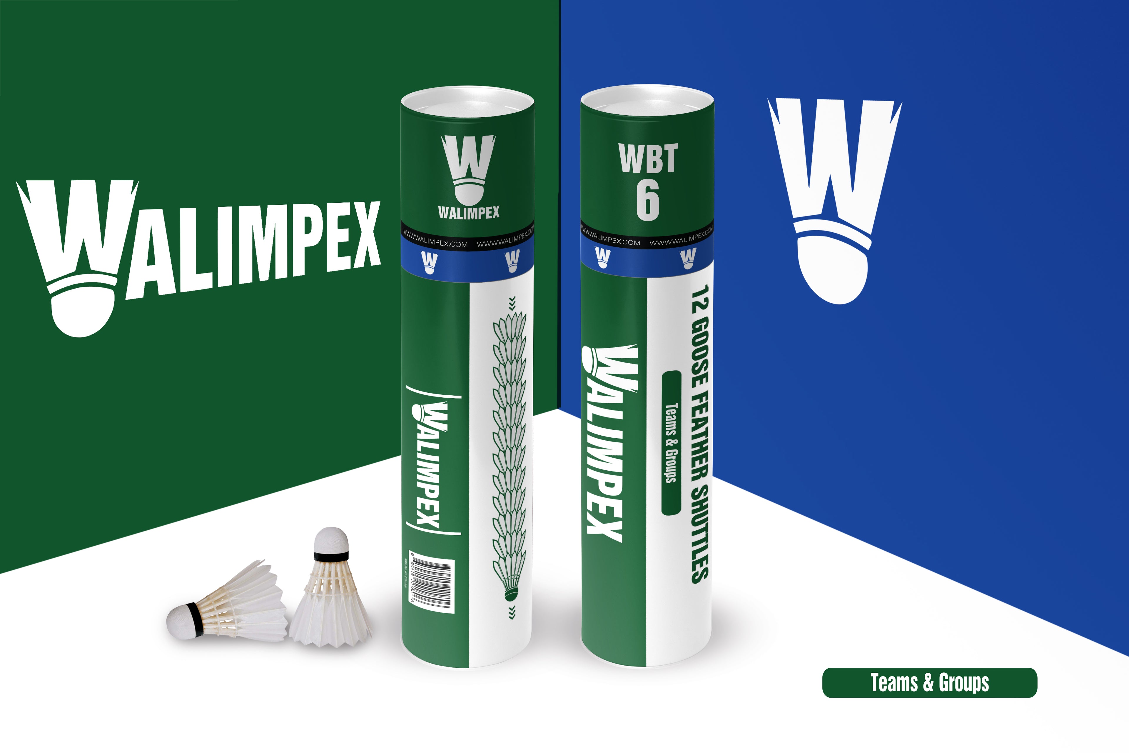 Walimpex WBT- 6:  12 Goose Feather Badminton Shuttlecocks