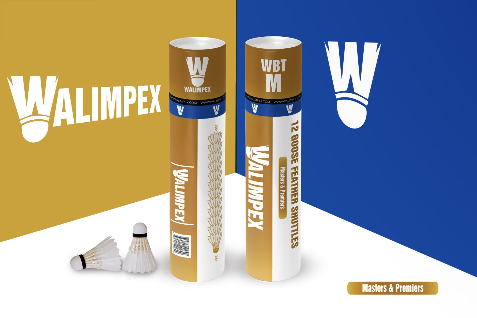 Walimpex WBT- M:  12 Finest Quality Goose Feather Shuttlecocks. Masters & Premiers (Luxury Golden Tube) – UK Premier